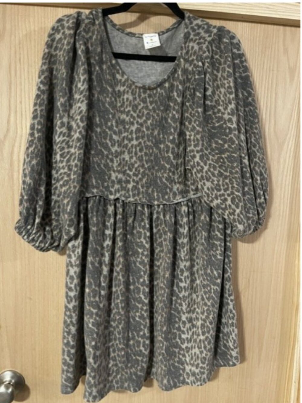 By Together Grey Leopard Print Babydoll Mini Dress sz M